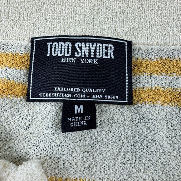 Todd Snyder Cream Orange Striped Cotton Blend V Neck Polo Size M - Picture 4 of 6